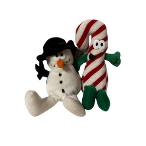 Vintage Merry Beans Plush Bundle Set of 2 Chilly Snowman & Dandy Cane Candy Cane